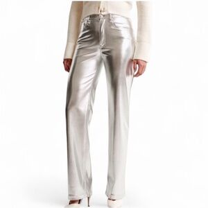 Abercrombie Curve Love 90s Straight Vegan Leather Pants Silver 27 NWT